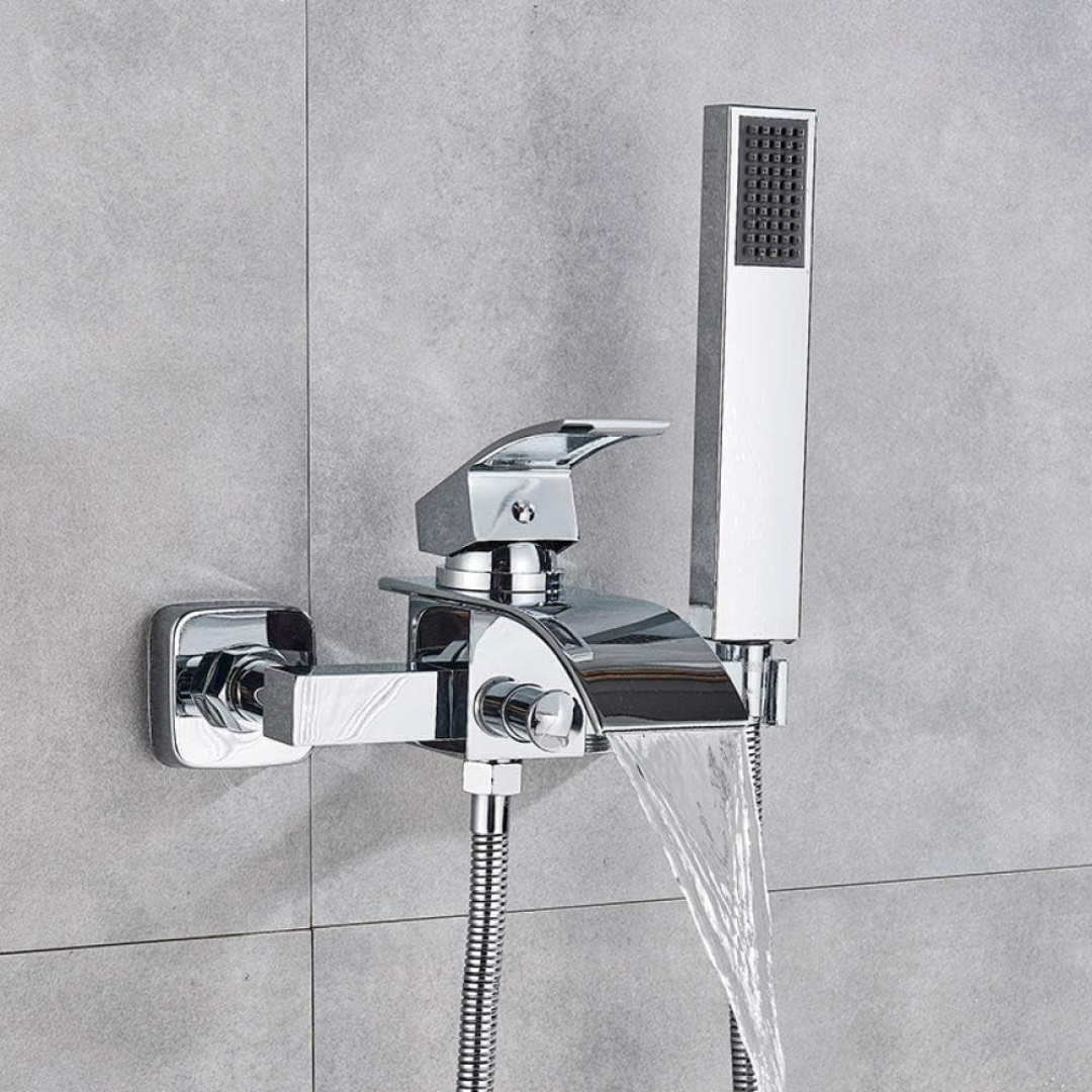 Torneira Misturador Monocomando Luxo Estilo Cascata para Banheiro com Ducha Quadrada - Cromada