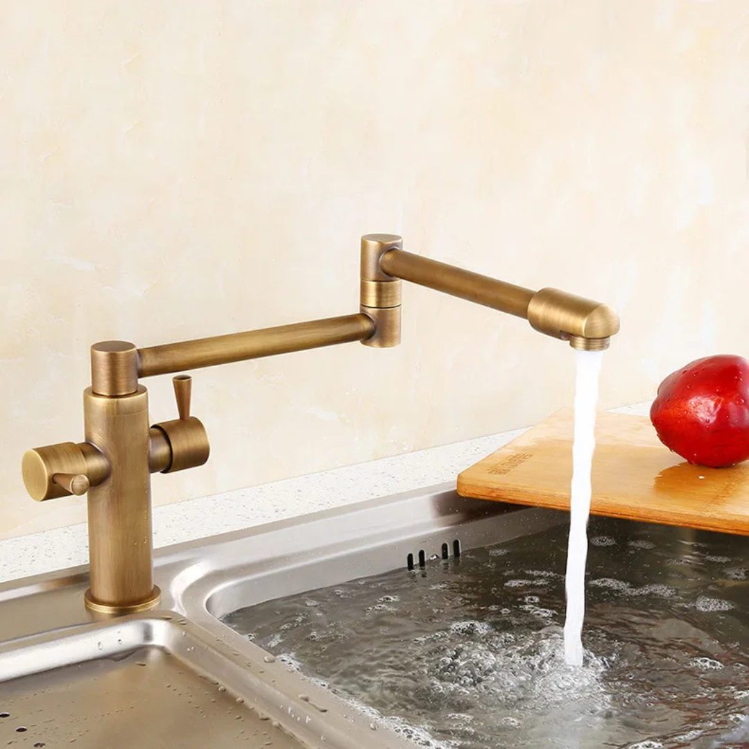 Torneira Misturador Duplo de Cozinha Gourmet Dobrável 360° em Latão
