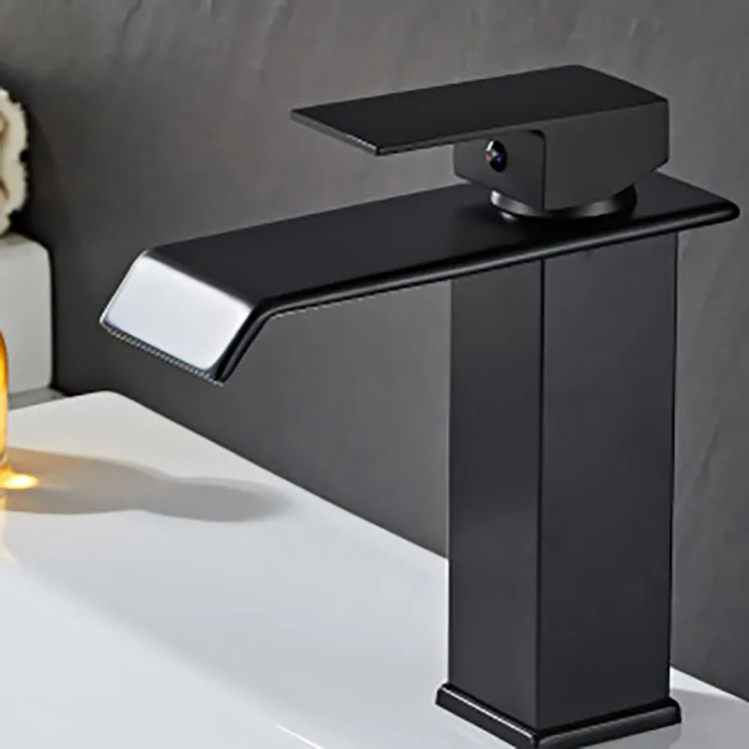 Torneira Misturador Monocomando Luxo Estilo Cascata para Banheiro - Preta