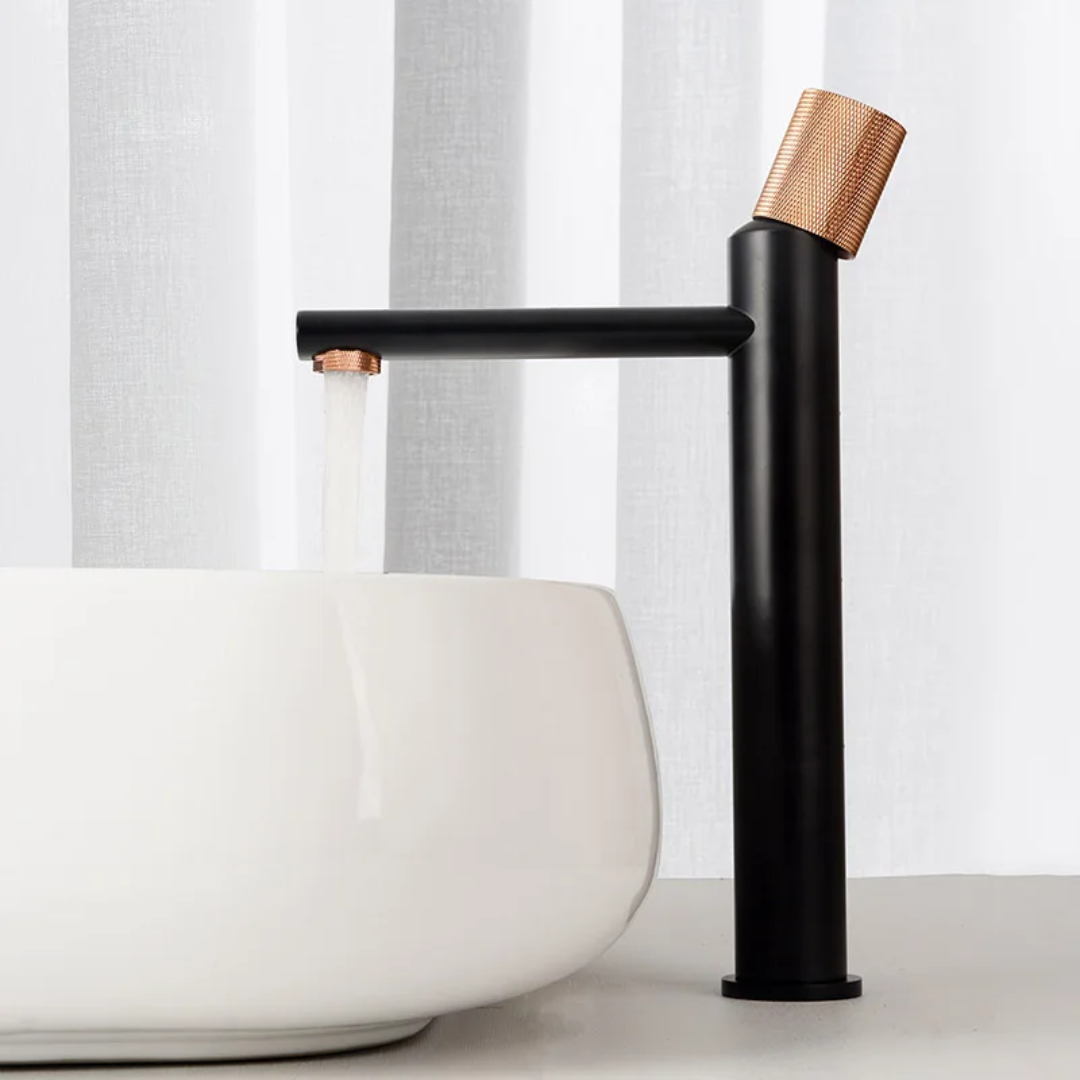 Torneira Misturador Monocomando Elegante para Lavatório - Preto com Rose