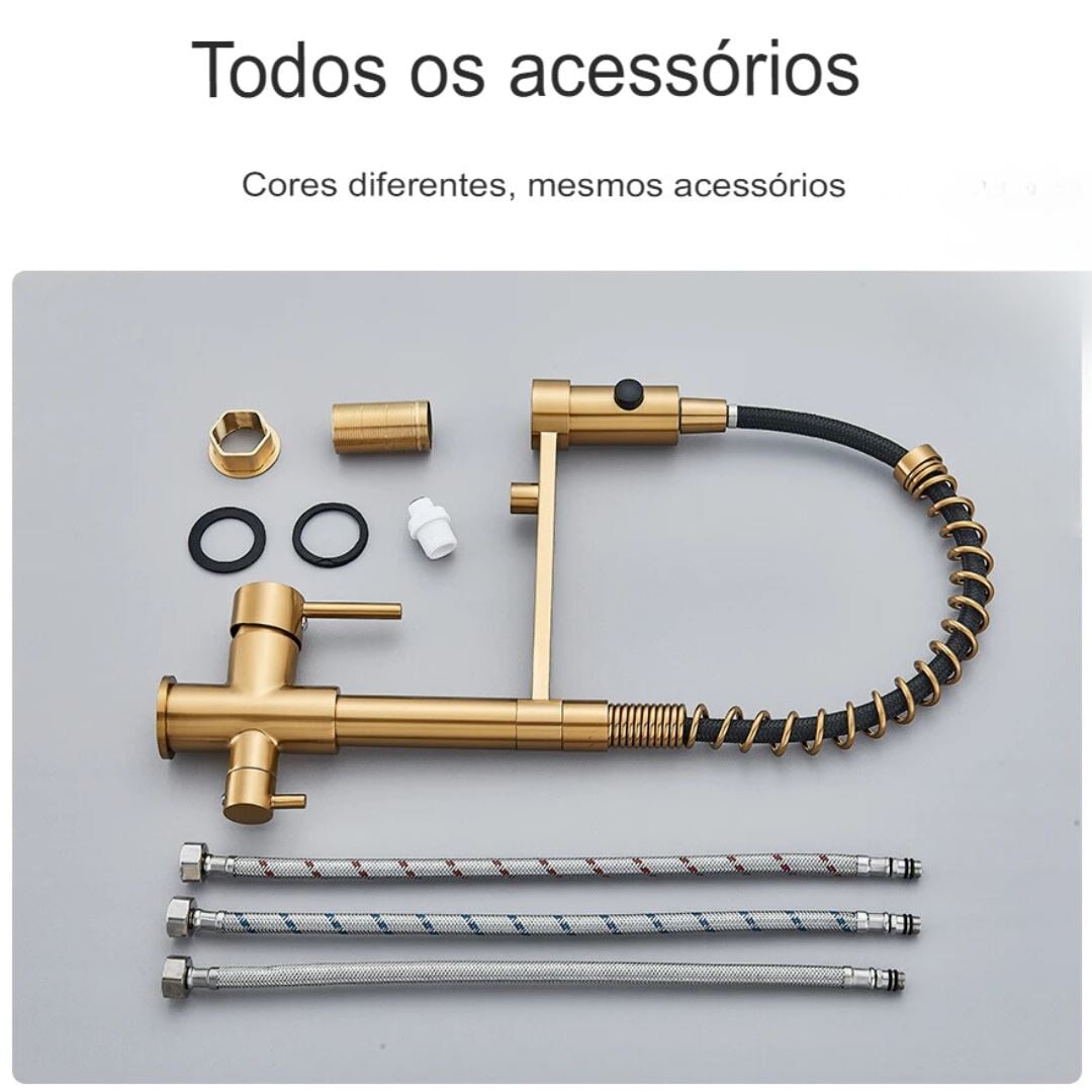 Aqualux 3D - Torneira Mágica de Cozinha com Filtro Triplo e Rotação 360° Dourada Cozinha022 Vitrine das Torneiras