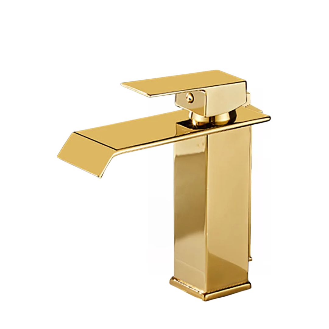 Torneira Misturador Monocomando Luxo Estilo Cascata para Banheiro - Dourada