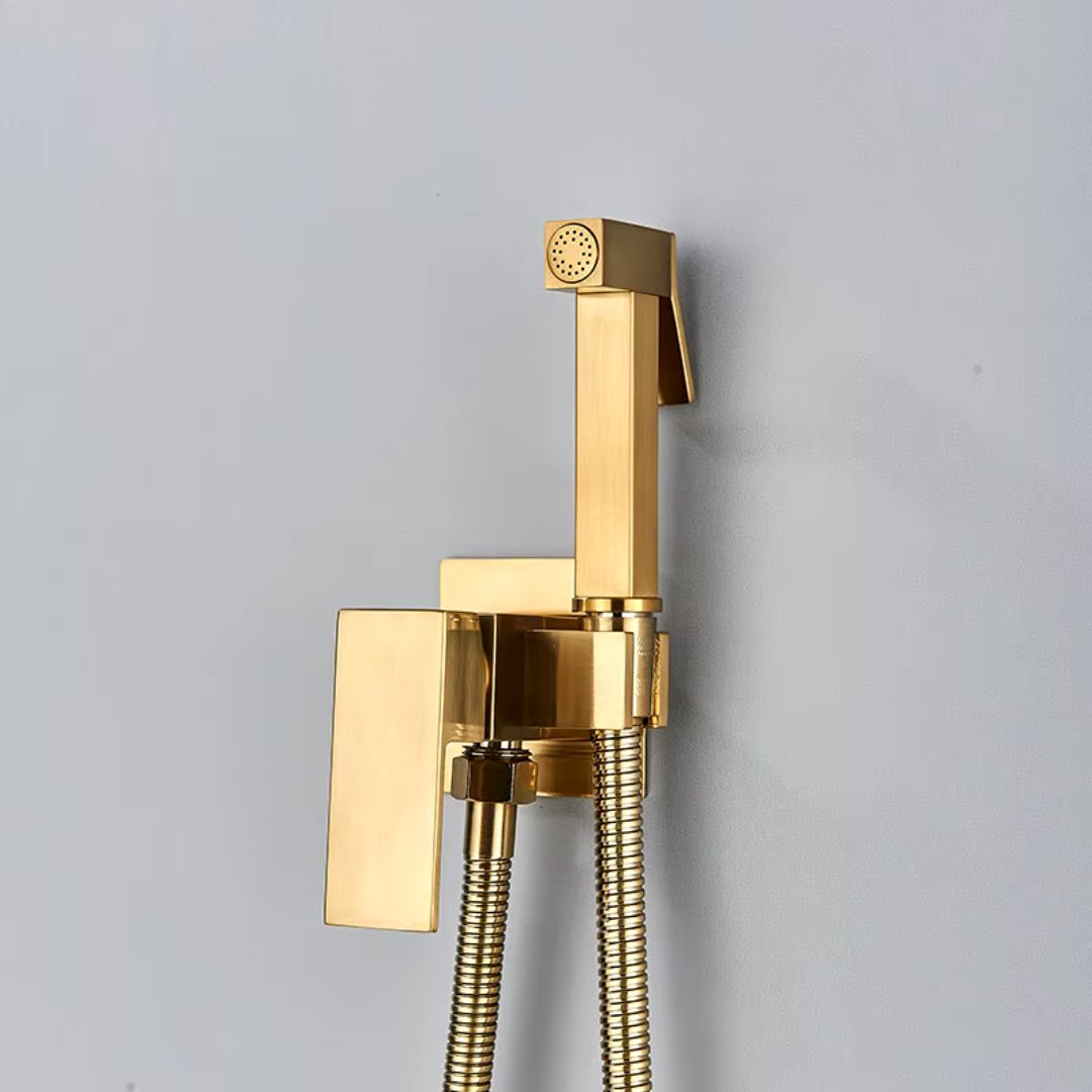 Ducha Higiênica AquaFresh Dourado Escovado - Spray - Alta Pressão - Monocomando - Parede Acessórios Banheiro079 Vitrine das Torneiras
