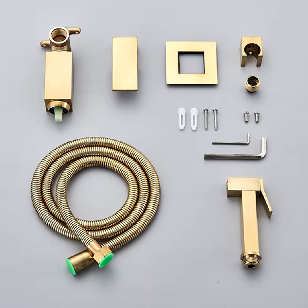 Ducha Higiênica AquaFresh Dourado Escovado - Spray - Alta Pressão - Monocomando - Parede Acessórios Banheiro079 Vitrine das Torneiras