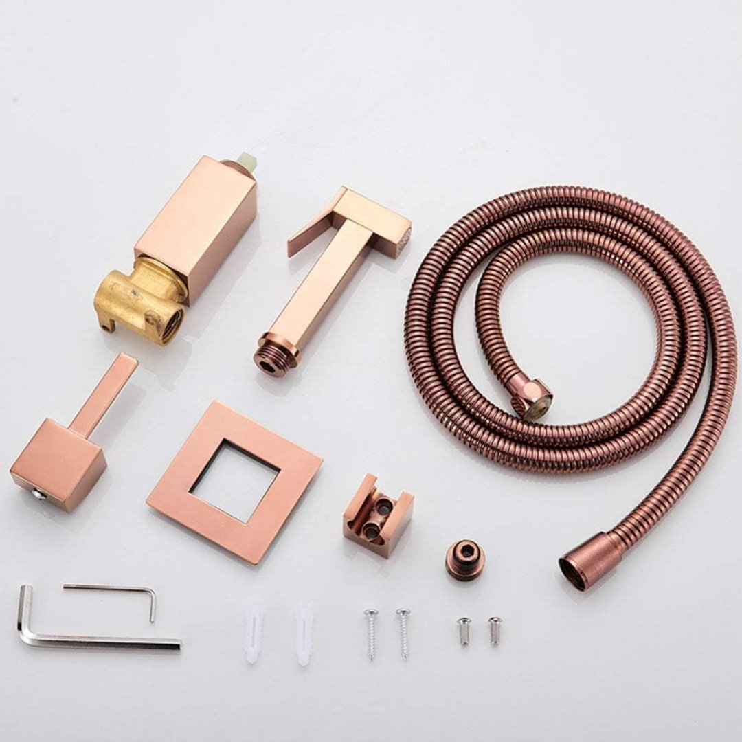 Ducha Higiênica AquaFresh Dourado Rose - Spray - Alta Pressão - Monocomando - Parede Acessórios Banheiro007 Vitrine das Torneiras