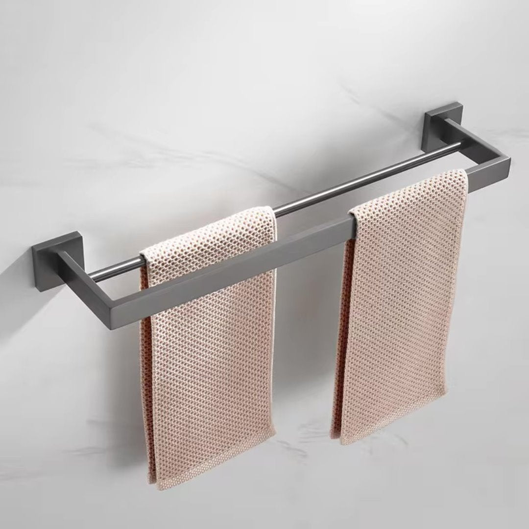 Kit Acessórios Banheiro Inox Cinza Escovado Acessórios Banheiro076 Vitrine das Torneiras Barra Dupla