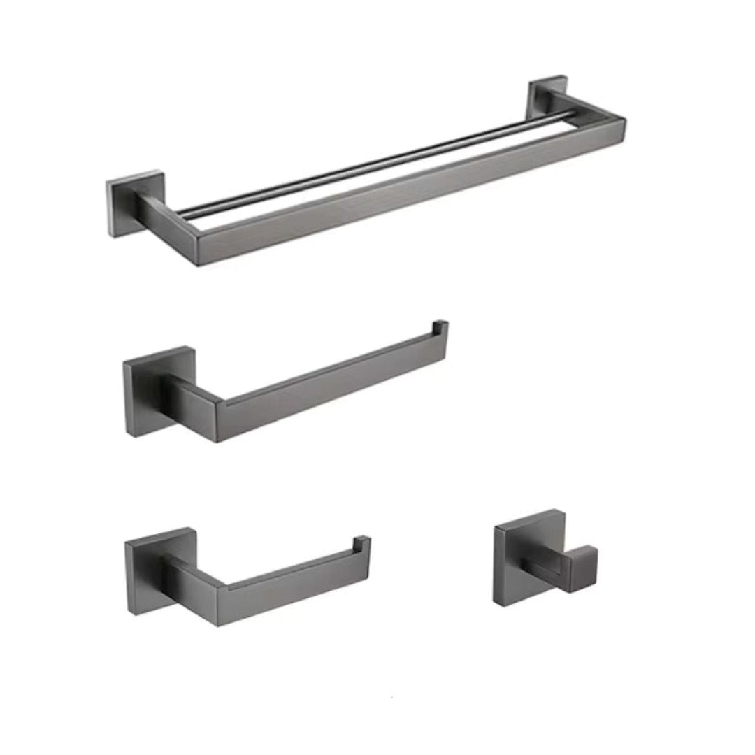 Kit Acessórios Banheiro Inox Cinza Escovado Acessórios Banheiro076 Vitrine das Torneiras Kit 4 Peças - Barra Dupla