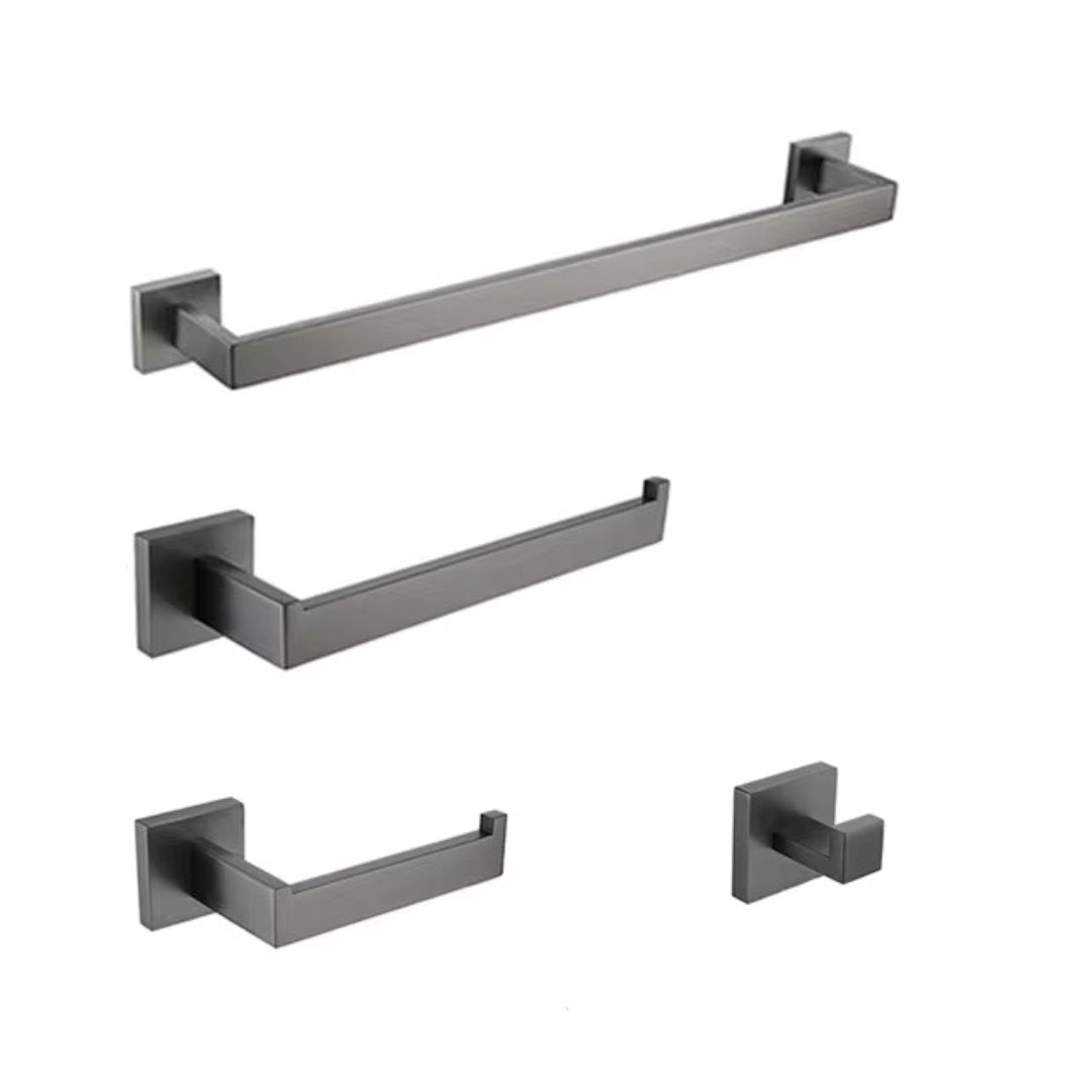 Kit Acessórios Banheiro Inox Cinza Escovado Acessórios Banheiro076 Vitrine das Torneiras Kit 4 Peças - Barra Simples