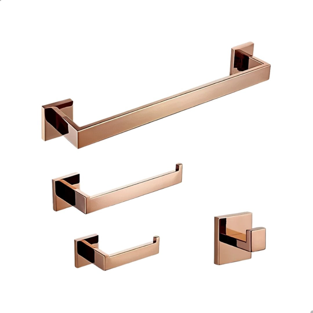 Kit de Acessórios Banheiro Dourado Rose Escovado - 15% OFF Queima005 Vitrine das Torneiras Kit Completo - 5 Peças