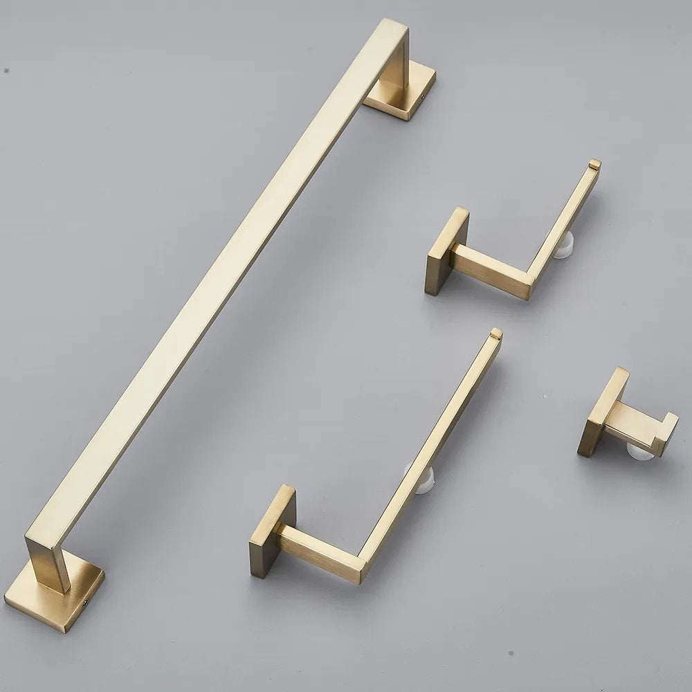 Kit de Acessórios para Banheiro em Aço Inoxidável - Dourado Escovado Acessório013 Vitrine das Torneiras