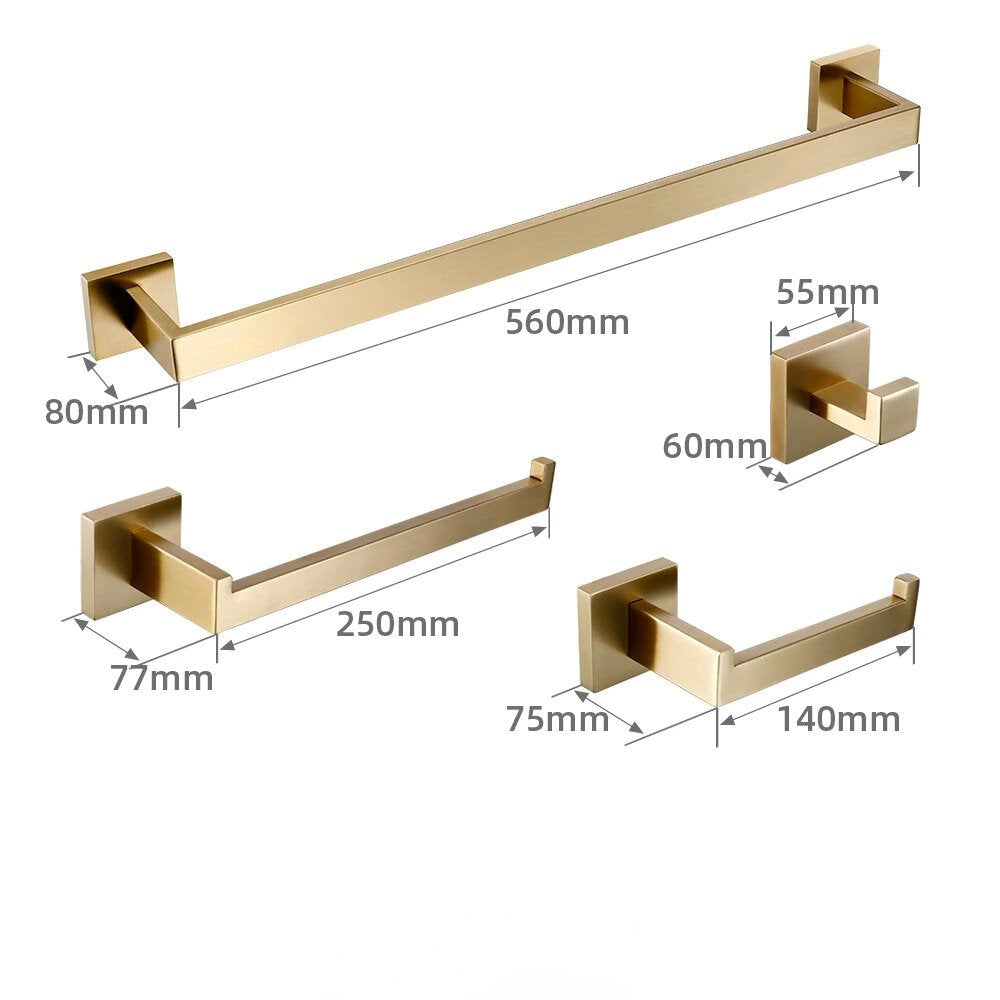Kit de Acessórios para Banheiro em Aço Inoxidável - Dourado Escovado Acessório013 Vitrine das Torneiras 56 cm
