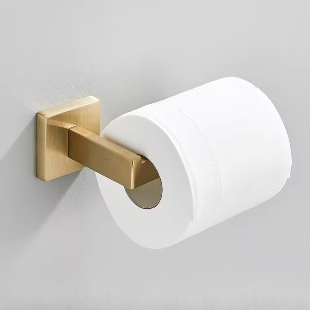 Kit de Acessórios para Banheiro em Aço Inoxidável - Dourado Escovado Acessórios Banheiro016 Vitrine das Torneiras