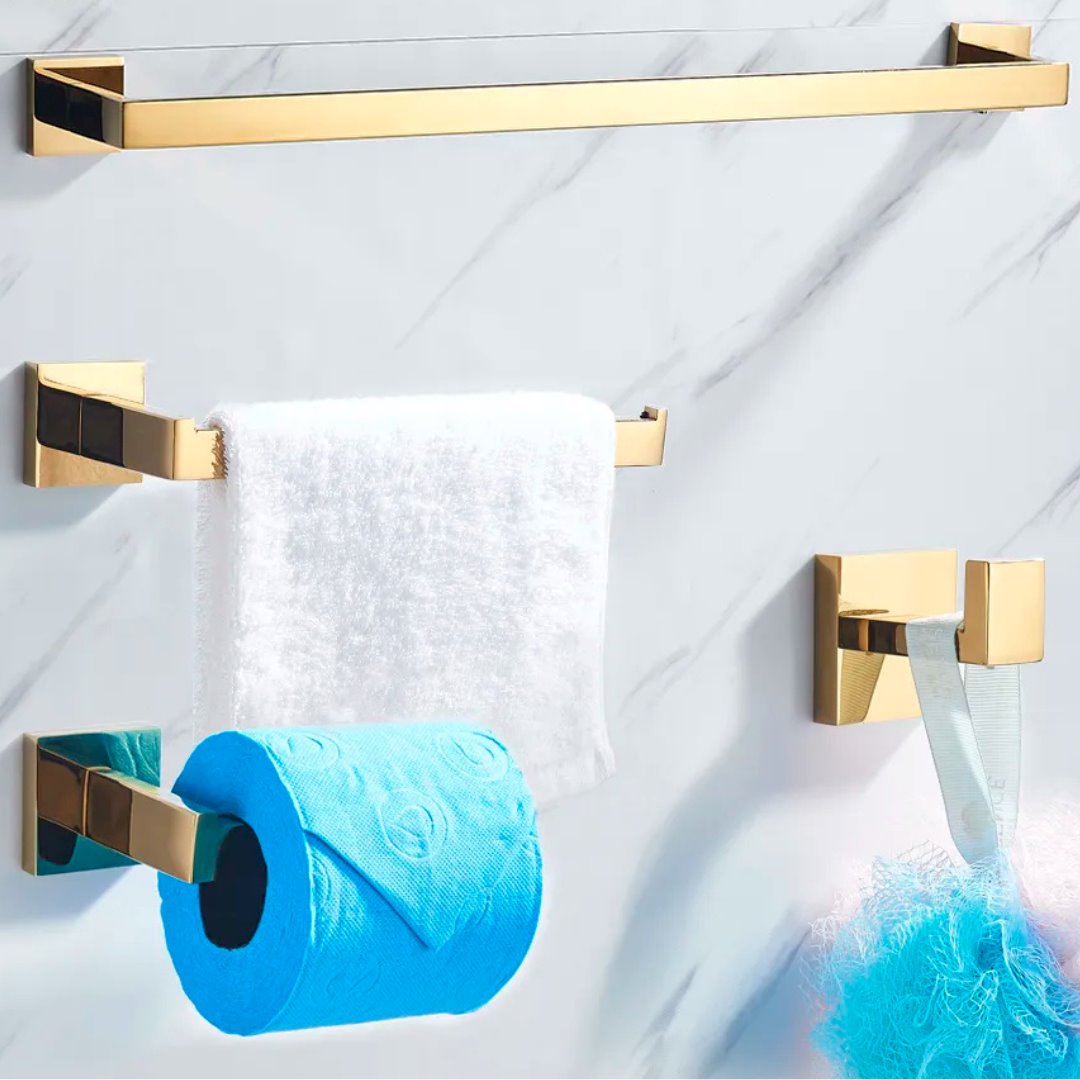 Kit de Acessórios para Banheiro em Aço Inoxidável - Gold Banheiro009 Vitrine das Torneiras