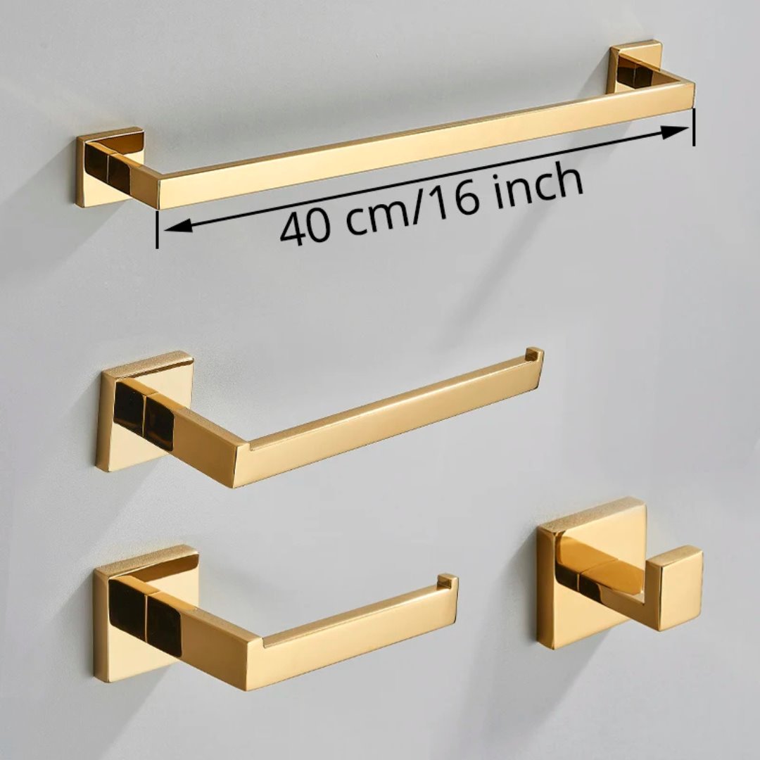Kit de Acessórios para Banheiro em Aço Inoxidável - Gold Banheiro009 Vitrine das Torneiras 40 cm