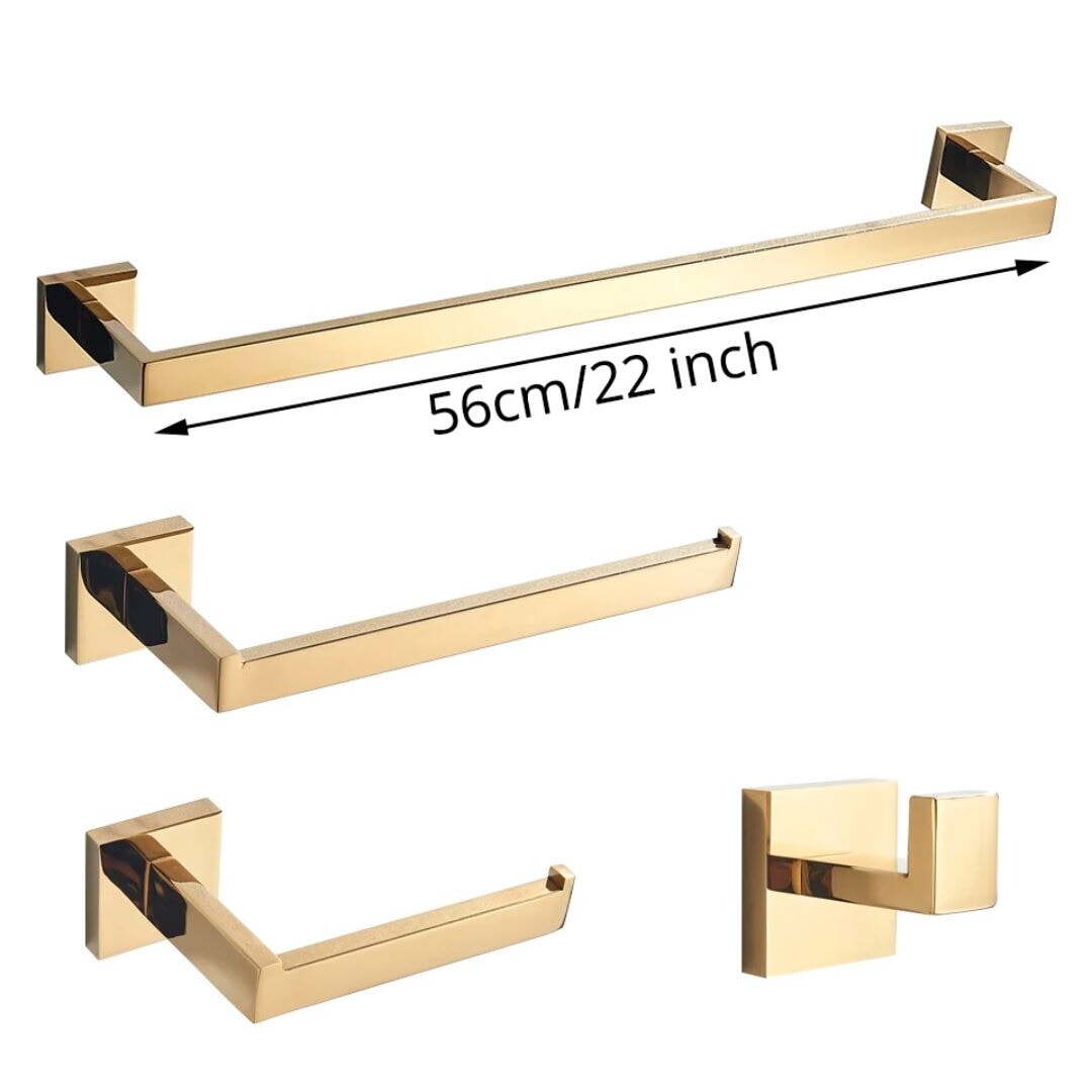 Kit de Acessórios para Banheiro em Aço Inoxidável - Gold Banheiro009 Vitrine das Torneiras 56 cm
