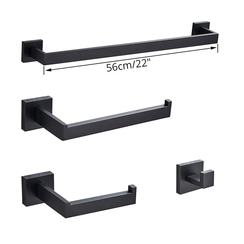Kit de Acessórios para Banheiro em Aço Inoxidável Matte Black Acessórios Banheiro017 Vitrine das Torneiras 56 cm