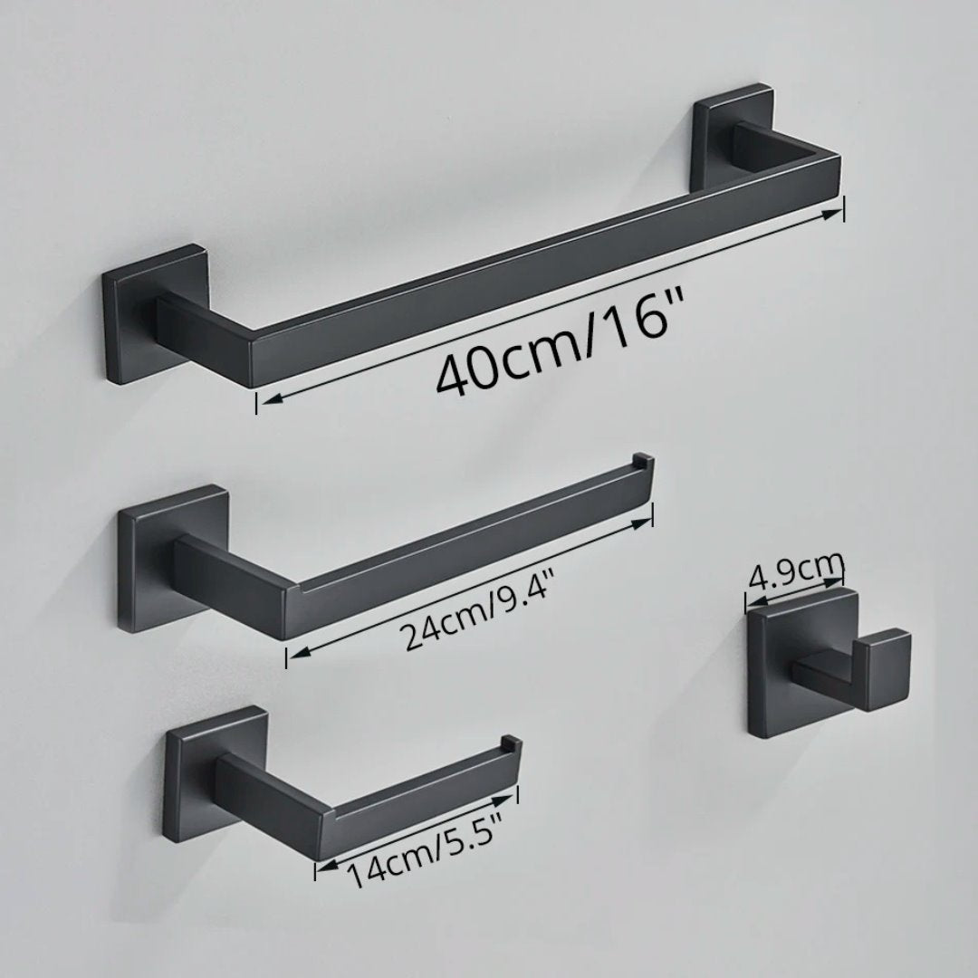 Kit de Acessórios para Banheiro em Aço Inoxidável Matte Black Banheiro010 Vitrine das Torneiras 40 cm