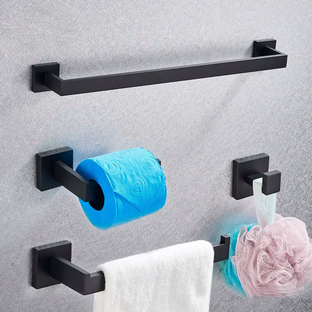 Kit de Acessórios para Banheiro em Aço Inoxidável Matte Black Banheiro010 Vitrine das Torneiras