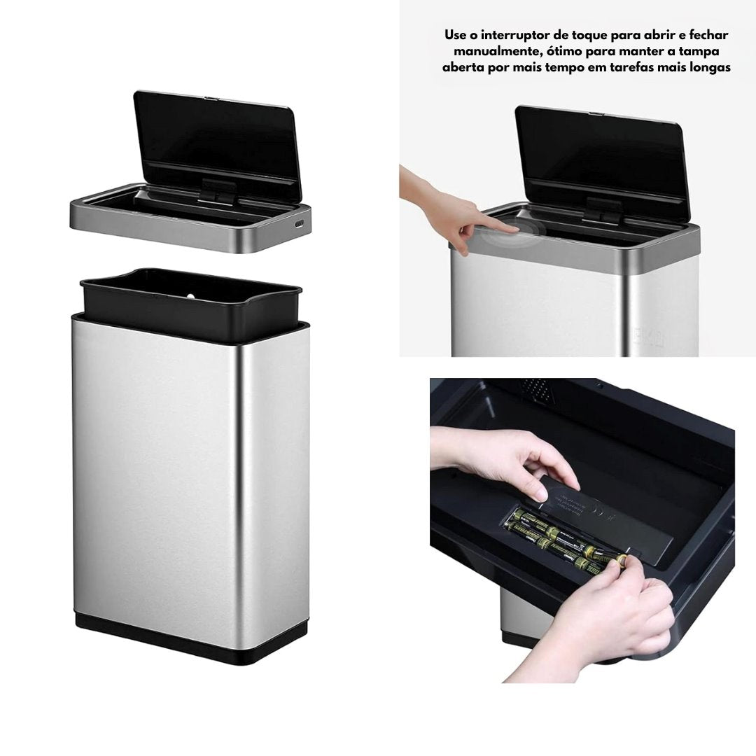 Lixeira Automática Inox Sensor 50L Premium Cubas e Acessórios Cozinha010 Vitrine das Torneiras