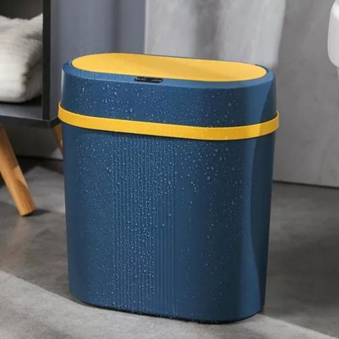 Lixeira com Sensor de Movimento Para Banheiro Azul com Amarelo Acessórios Banheiro068 Vitrine das Torneiras