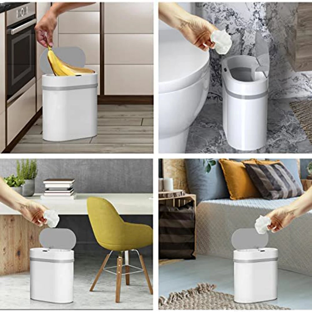 Lixeira com Sensor de Movimento Para Banheiro Branco com Cinza Acessórios Banheiro065 Vitrine das Torneiras