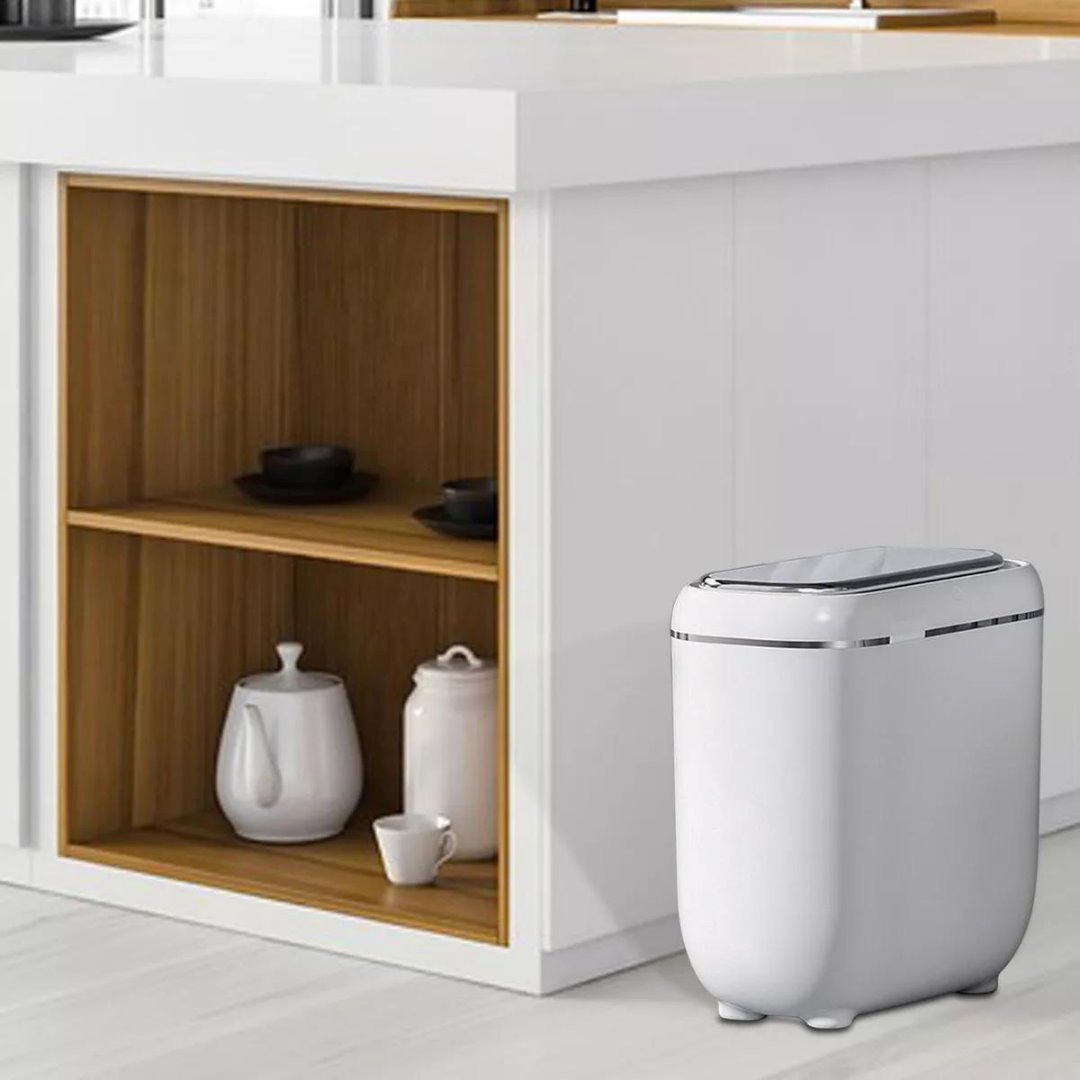Lixeira Inteligente Automática Recarregável 14L Branco com Prata Acessórios Banheiro064 Vitrine das Torneiras