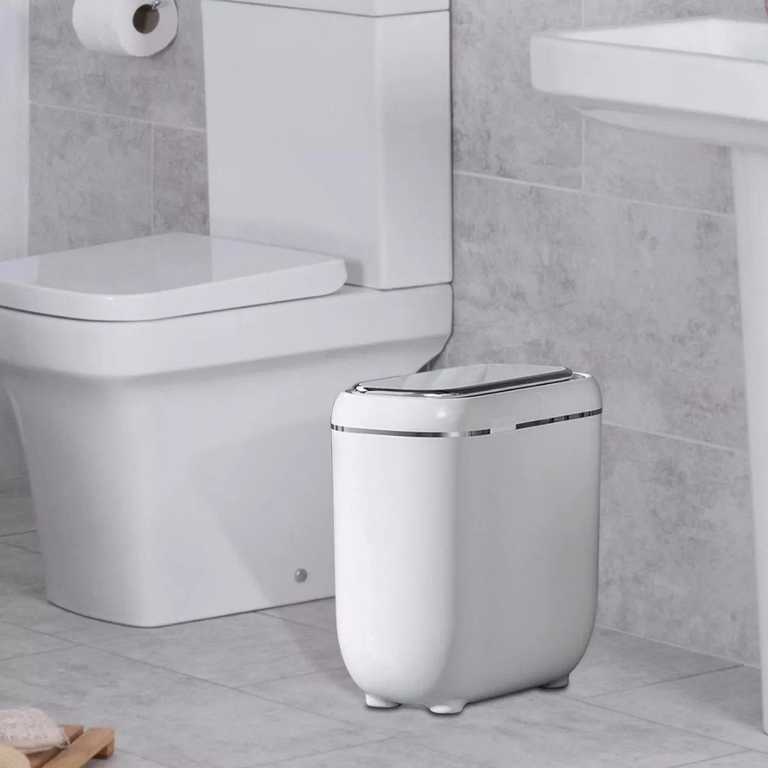 Lixeira Inteligente Automática Recarregável 14L Branco com Prata Acessórios Banheiro064 Vitrine das Torneiras