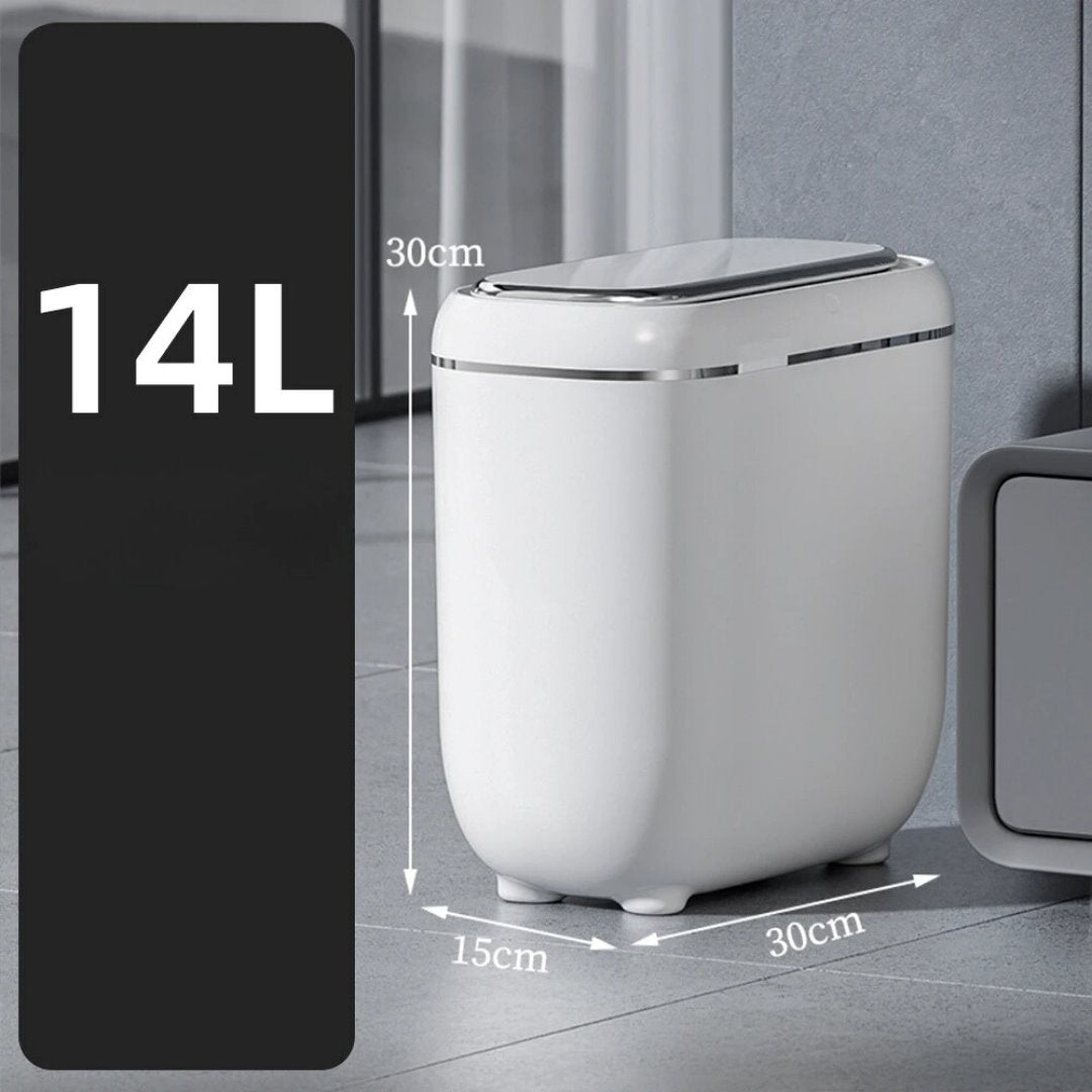 Lixeira Inteligente Automática Recarregável 14L Branco com Prata Acessórios Banheiro064 Vitrine das Torneiras