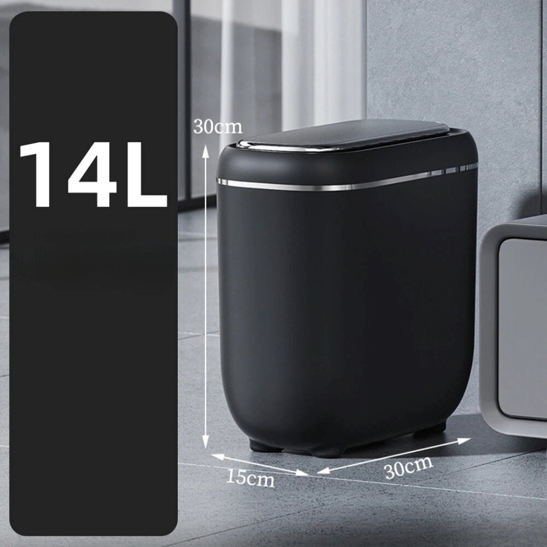 Lixeira Inteligente Automática Recarregável 14L Preto com Prata Acessórios Banheiro063 Vitrine das Torneiras