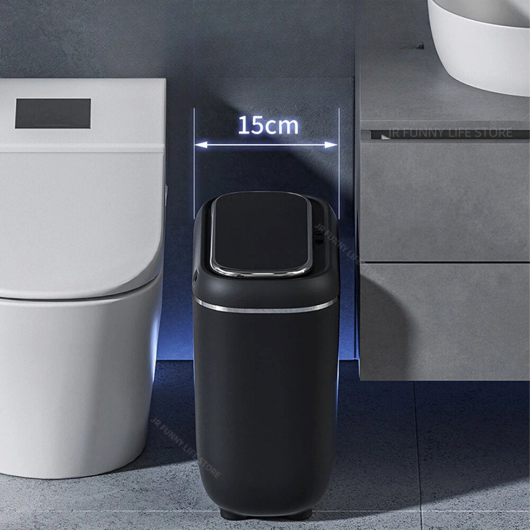 Lixeira Inteligente Automática Recarregável 14L Preto com Prata Acessórios Banheiro063 Vitrine das Torneiras