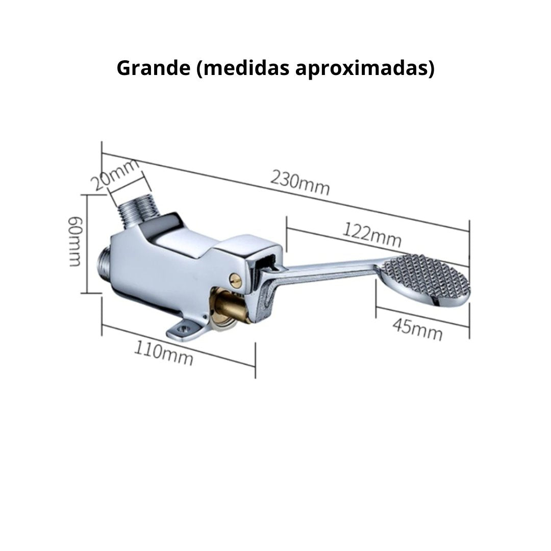 Pedal de Torneira em Cobre Antiferrugem – Modelo Hospitalar e Laboratorial com Válvula de Água Fria Única Acessório004 Vitrine das Torneiras G (23cm x 6cm)