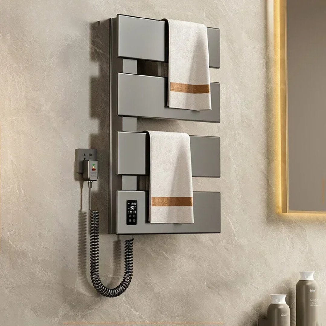 Toalheiro Elétrico 4 Andares Fibra De Carbono Aquecimento Constante 220V - Cinza Toalheiro014 Vitrine das Torneiras