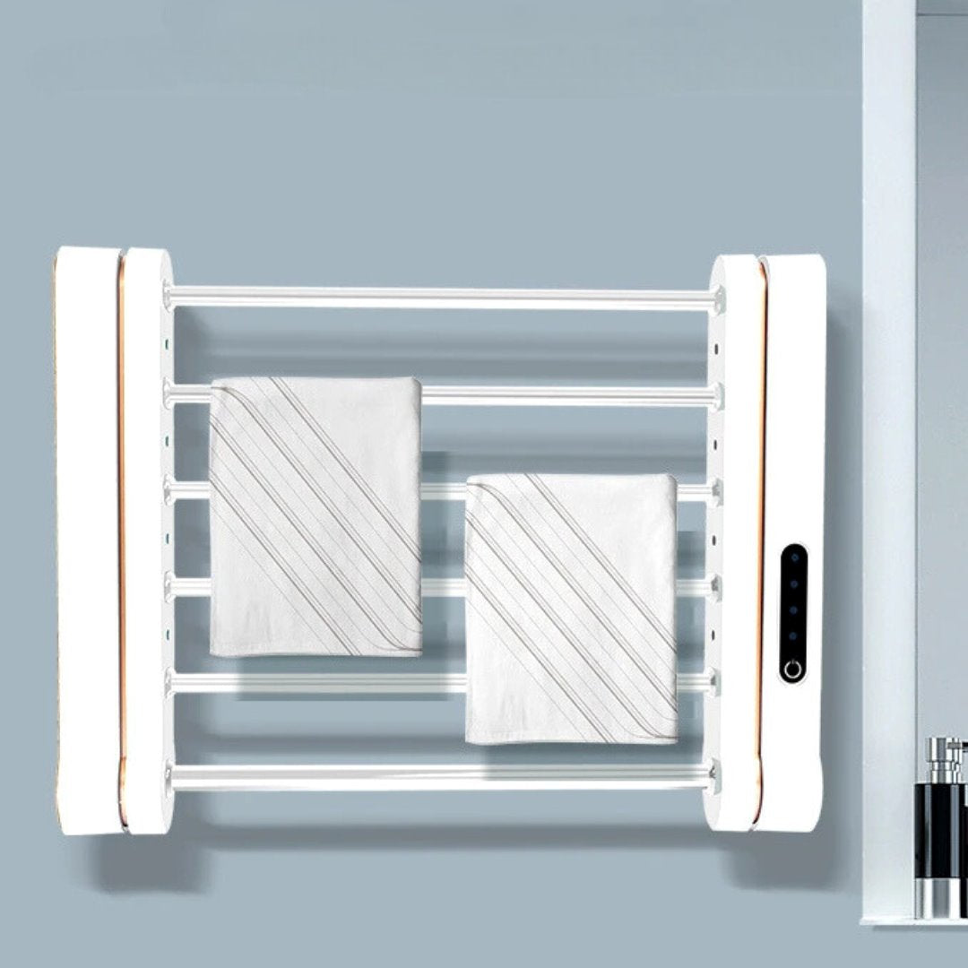 Toalheiro Elétrico Inteligente Desinfecção UV Branco com Dourado Toalheiro012 Vitrine das Torneiras