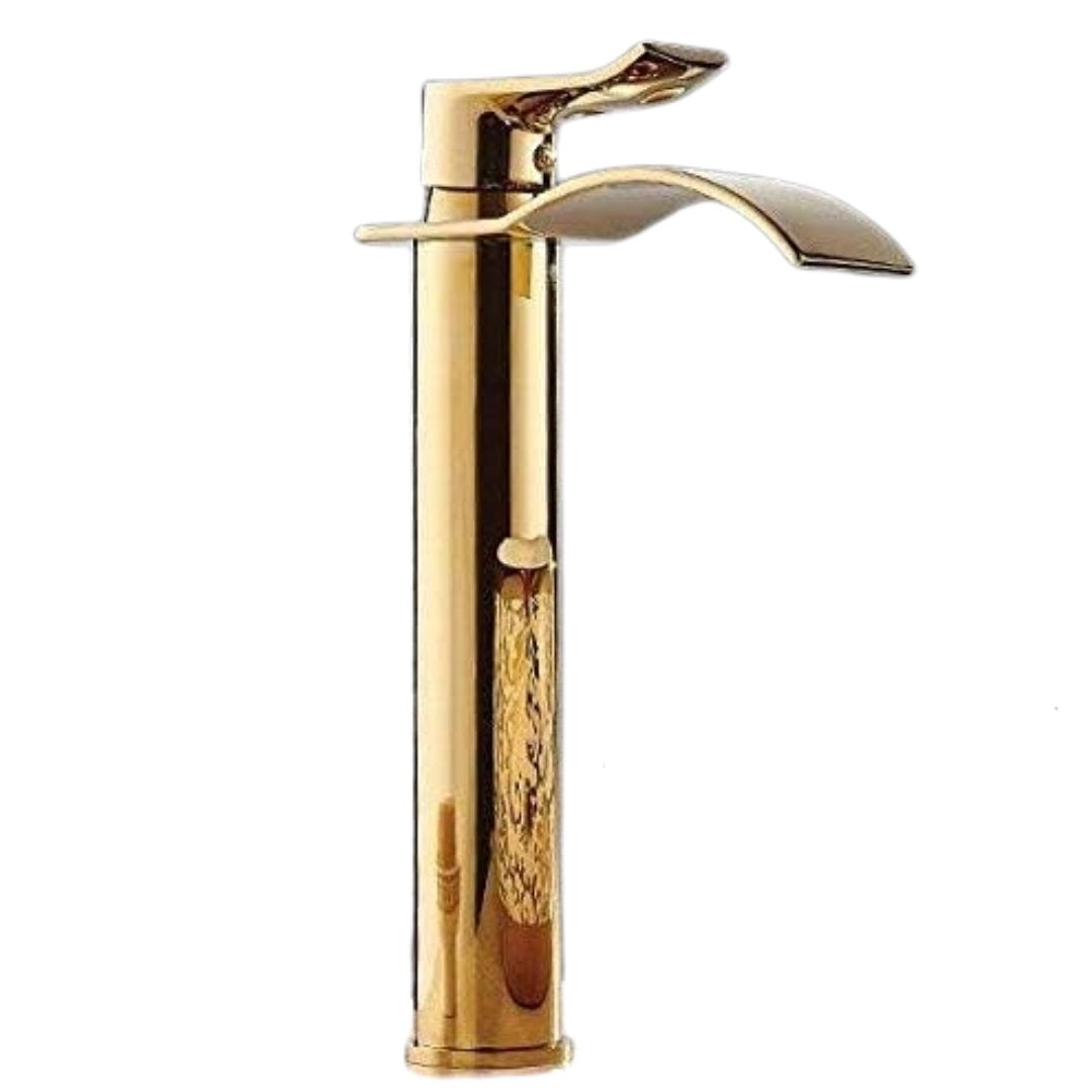 Torneira Alto Padrão para Banheiro Estilo Cachoeira Longa Dourada Banheiros e Lavabos129 Vitrine das Torneiras