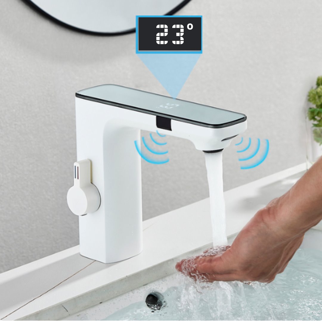 Torneira Automática de Banheiro - Design Contemporâneo com Sensor Banheiro001 Vitrine das Torneiras Branco