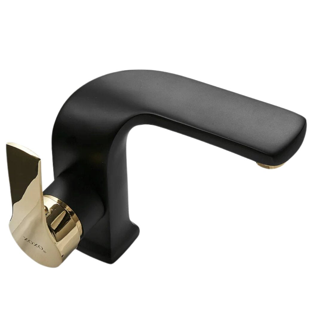 Torneira Bica Alta Monocomando para Banheiro Preto com Dourado Banheiros e Lavabos143 Vitrine das Torneiras