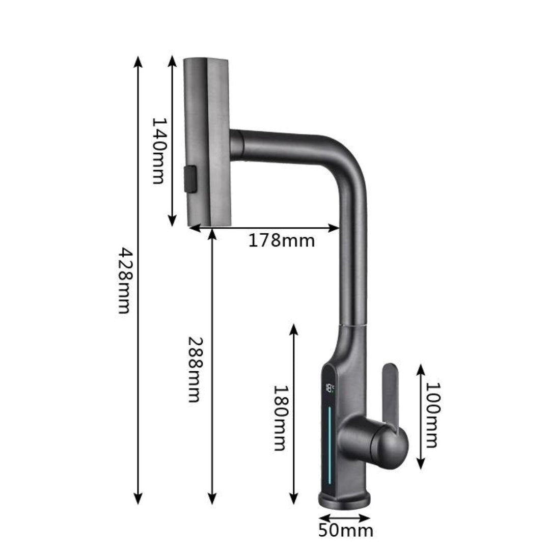 Torneira de Cozinha Digital com Controle de Temperatura e Bica Móvel com 3 Jatos - Cinza Escuro Banheiros e Lavabos087 Vitrine das Torneiras
