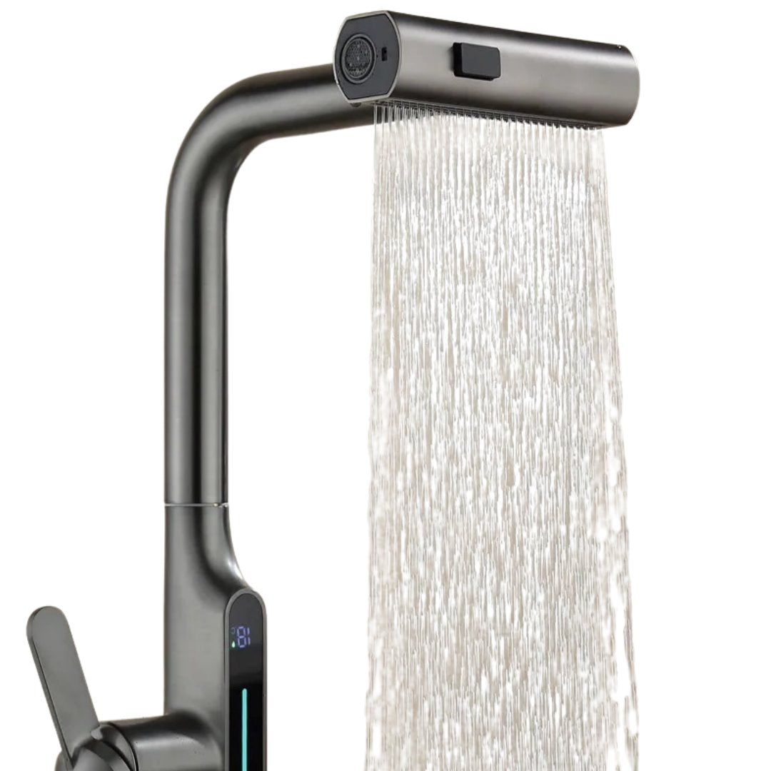 Torneira de Cozinha Digital com Controle de Temperatura e Bica Móvel com 3 Jatos Cinza Escuro Banheiros e Lavabos087 Vitrine das Torneiras