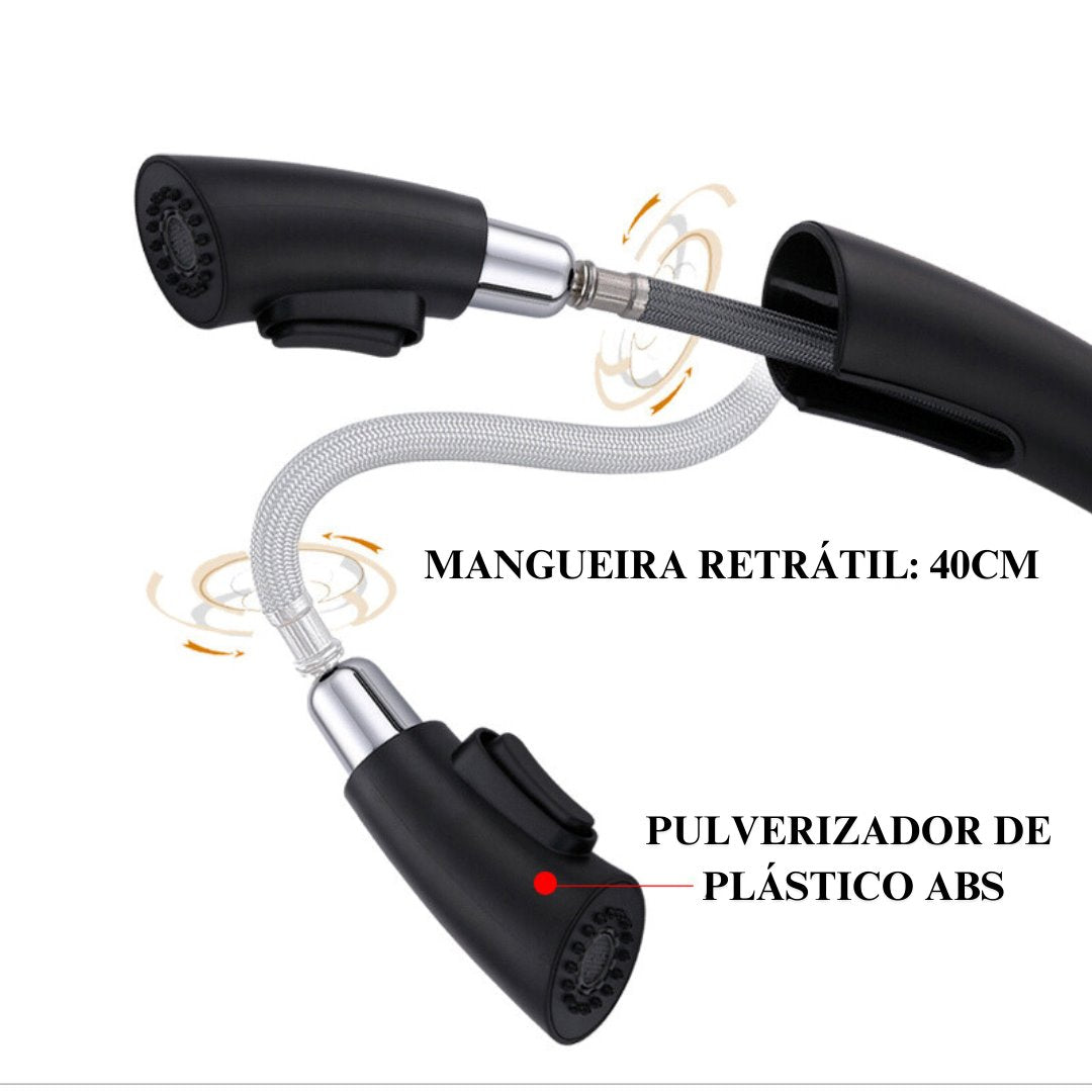 Torneira de Cozinha Monocomando com Jato Retrátil - Aço Escovado Cozinha e Área Gourmet052 Vitrine das Torneiras
