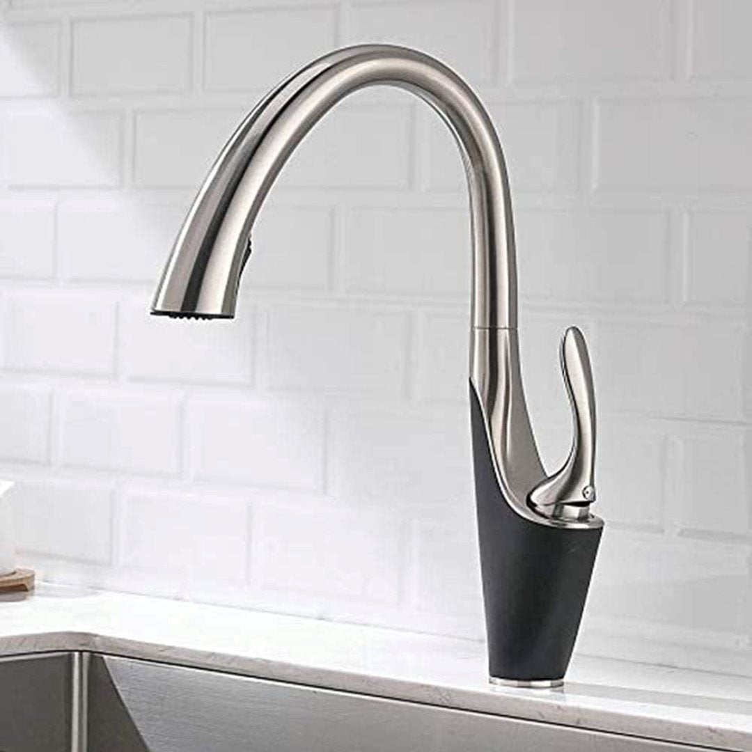 Torneira de Cozinha Monocomando com Jato Retrátil Preto com Aço Escovado Cozinha e Área Gourmet052 Vitrine das Torneiras
