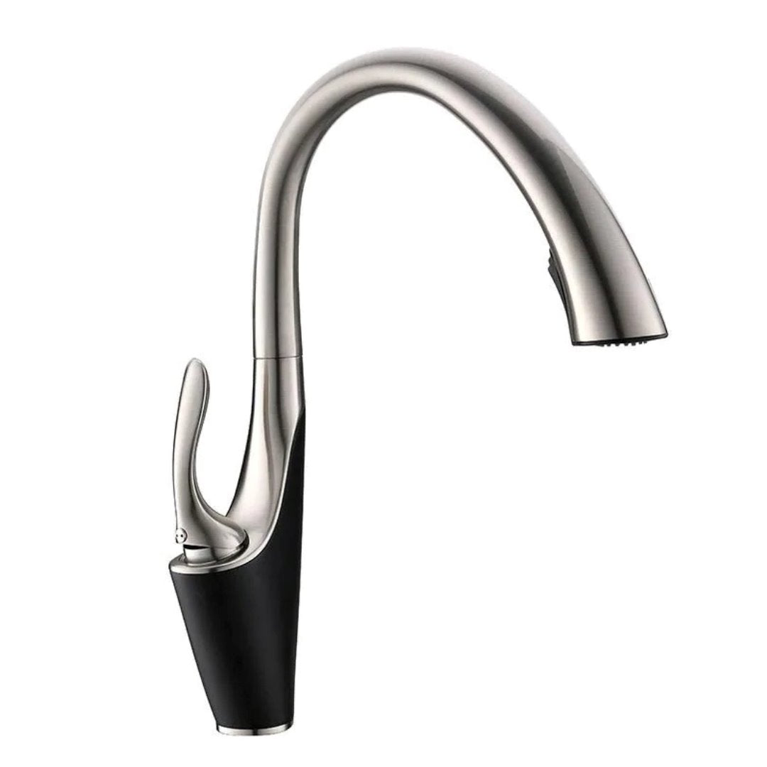 Torneira de Cozinha Monocomando com Jato Retrátil Preto com Aço Escovado Cozinha e Área Gourmet052 Vitrine das Torneiras