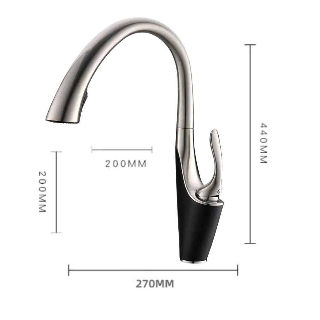 Torneira de Cozinha Monocomando com Jato Retrátil Preto com Aço Escovado Cozinha e Área Gourmet052 Vitrine das Torneiras