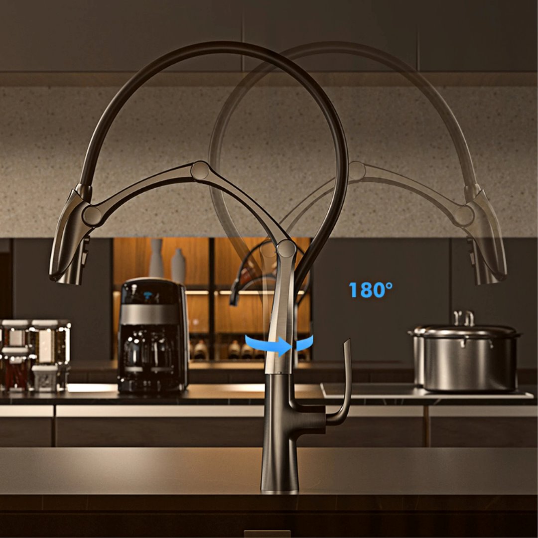 Torneira de Cozinha Rotativa com Display Digital e Led Dourado Escovado Banheiros e Lavabos146 Vitrine das Torneiras