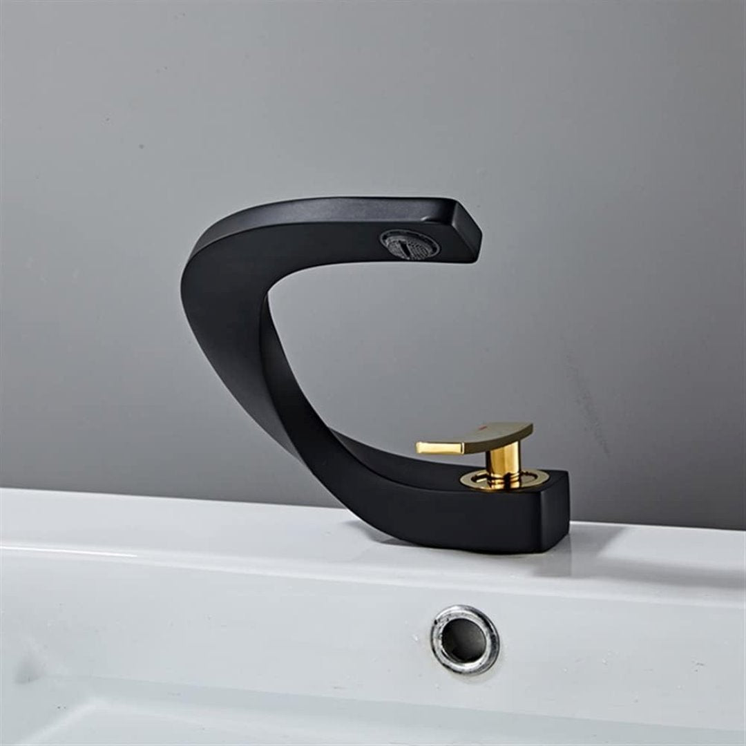 Torneira de Latão para Deck com Misturador de Água Quente e Fria - Preto com Dourado Banheiros e Lavabos115 Vitrine das Torneiras