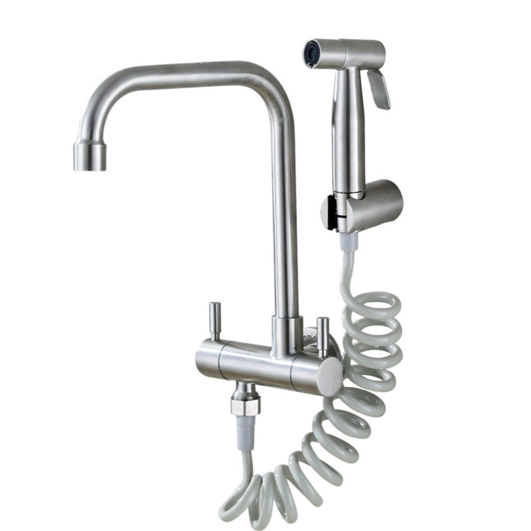 Torneira de Parede em Aço Inox - Água Fria com Spray 360° Cozinha e Área Gourmet083 Vitrine das Torneiras
