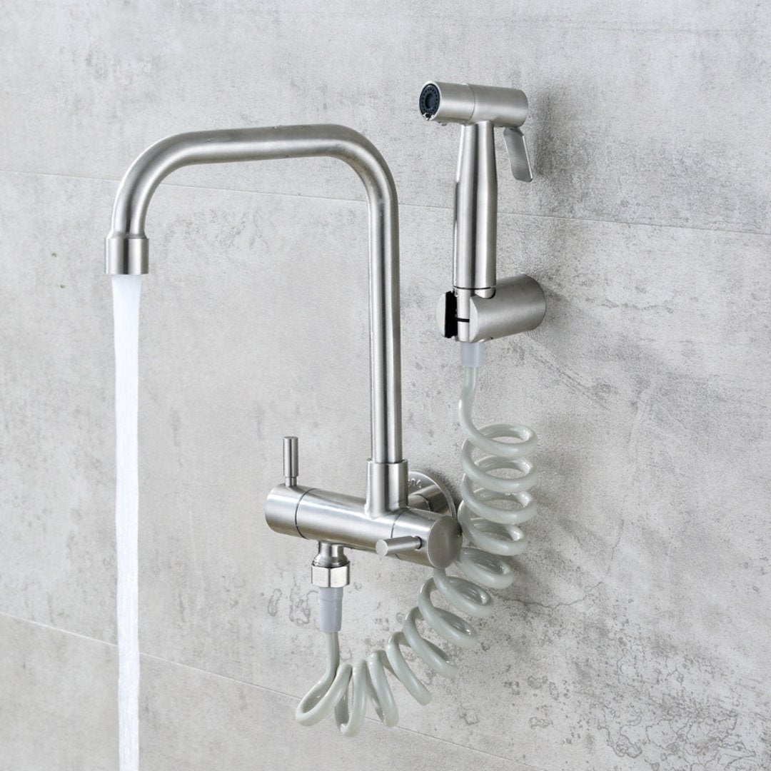 Torneira de Parede em Aço Inox - Água Fria com Spray 360° Cozinha e Área Gourmet083 Vitrine das Torneiras