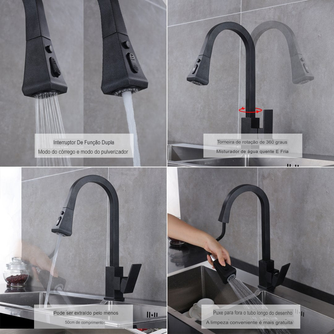 Torneira Eclética Elegance360: Rotação 360°, Bico Retrátil Cozinha003 Vitrine das Torneiras