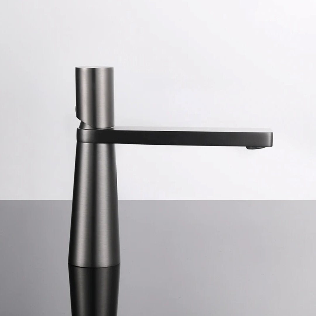 Torneira Elegance Steel Banheiro028 Vitrine das Torneiras Cinza Escovado Bica Baixa