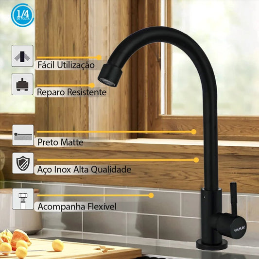 Torneira Gourmet Cromada Luxo Preta 1/4 de Volta - Alta Performance Cozinha008 Vitrine das Torneiras