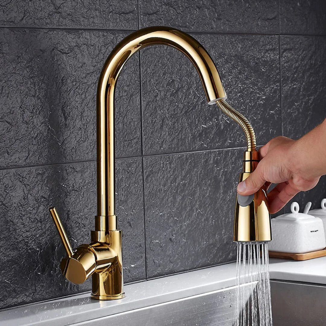Torneira Gourmet Flexível com Misturador Monocomando Dourada Cozinha e Área Gourmet054 Vitrine das Torneiras